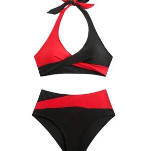 Red and Black Women's Swimwear Set